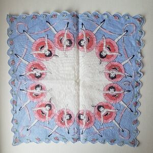 Vintage Ballerina Dancer Print Handkerchief - Blue & Pink